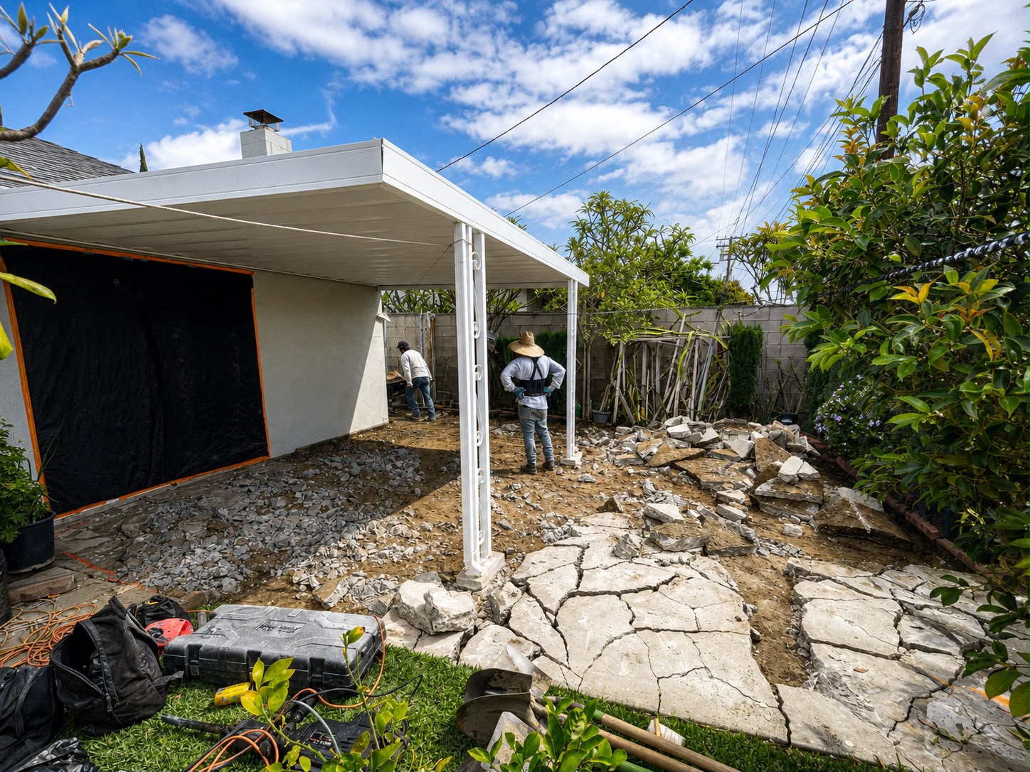Hardscape demolition in progress before paver installation — Los Angeles